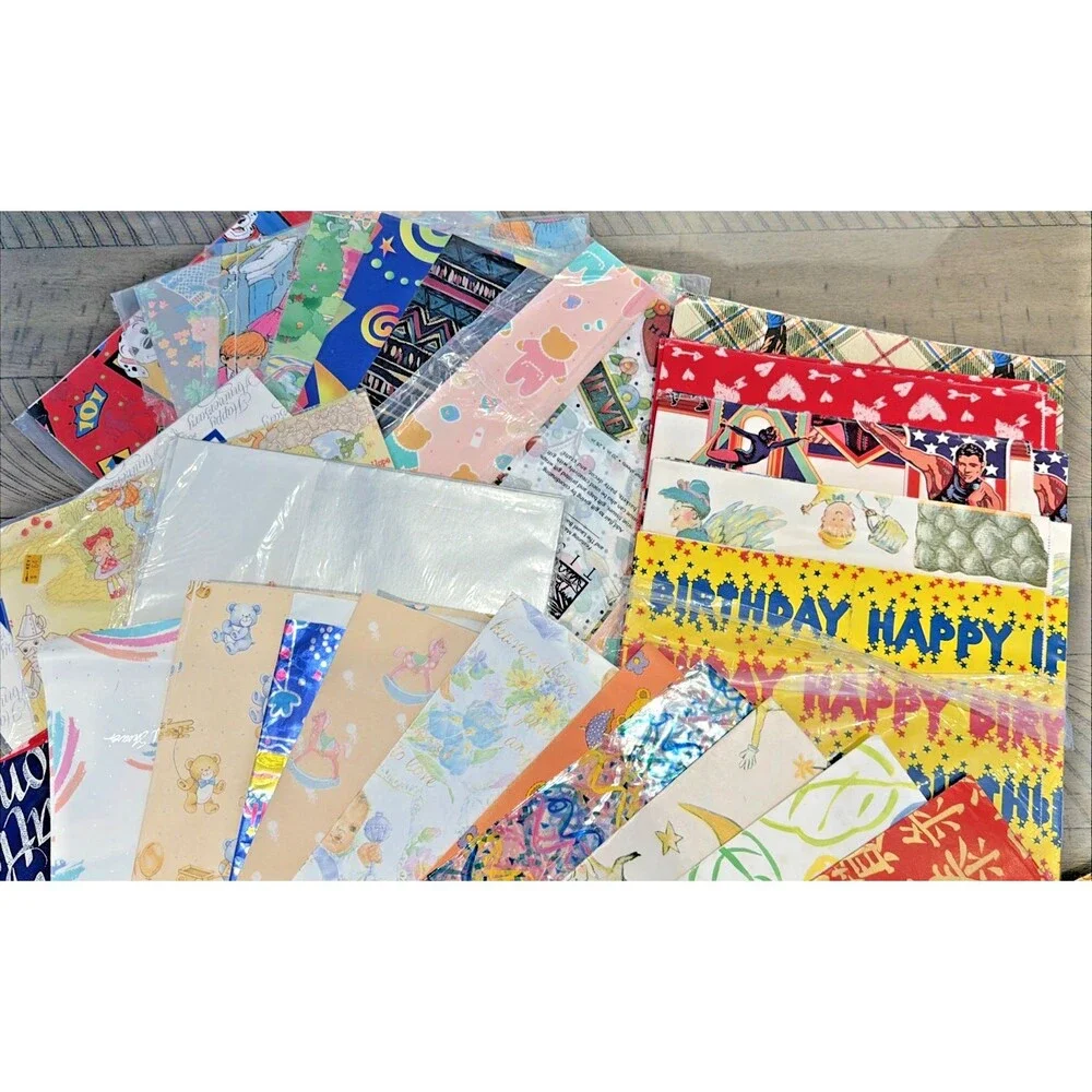 Vtg Gift Wrapping Paper Lot Baby Birthday Wedding Christmas Easter Anniversary
